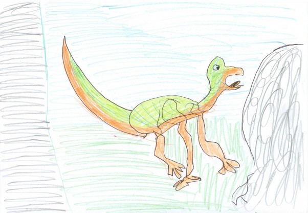 Klaudia narysowała pięknego dinozaura i wygrała nagrodę główną, czyli swój portret 
