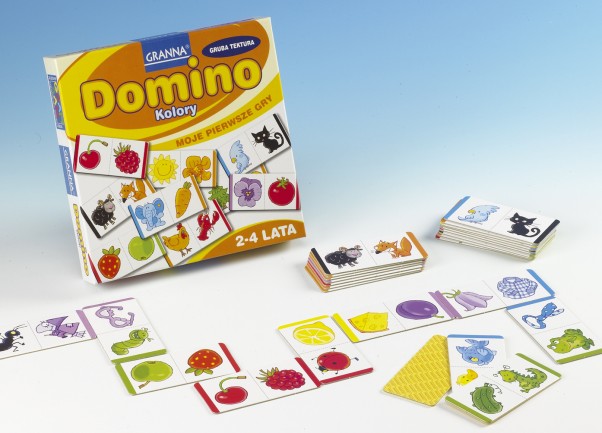 Domino Kolory uczy dzieci spostrzegawczości. Kto pierwszy ułoży swoje tafelki, wygrywa!  