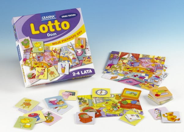 Grając w Lotto Dom, dzieci wyszukują szczegóły. Gra ćwiczy spostrzegawczość    
i koncentrację, rozwija słownictwo.  