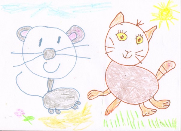 Kotek i Myszka Malwinka lat 4 uwielbia rysować zwierzątka