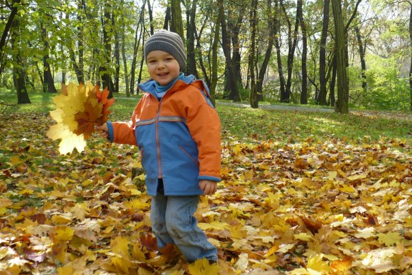 kolorowo,jesiennie... Jedną z ulubionych zabaw naszego synka, jest zbieranie szeleszczących liści, a często także turlanie się w nich :&#41;