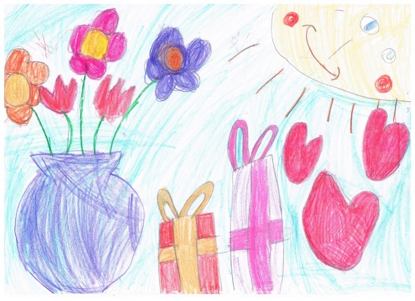 Słoneczko, kwiatuszki, i prezenty dla ebobas.pl od Miłoszka&#40;6,5 lat&#41; Miłoszek narysował tez serduszka :&#45;&#41;