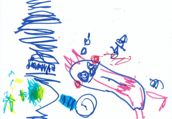 Przedsmak wakacji Mikołaj &#40;2 lata i 10 m&#45;cy&#41; narysował wymarzone wakacje brata, czyli wylegiwanie się na gorącej plaży wśród muszelek, zabawek do piasku i szumu morskich fal.