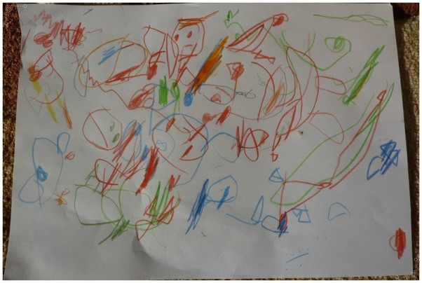 Oleńka &#45; 2 lata i 7 miesięcy Według Oluni na rysunku jest i tata, i mama, i Ola, i Kubuś, i domek, i drzewka, i kwiatki, i ... wszystko to, co na obrazku być powinno ;&#41;