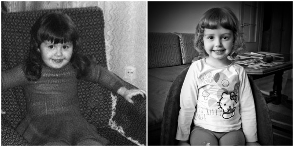 Ja i moja córka Dzieciństwo na przełomie 30 lat nie zmienia się aż tak bardzo. Promienne uśmiechy, beztroskie buźki to  stały element tego wspaniałego okresu życia.
