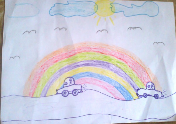 Zdjęcie zgłoszone na konkurs eBobas.pl 4 letni Patryk.\nBardzo lubi jeździć do dziadków na Mazury ,a szczególnie latem.Wiec postanowił to uwiecznić na rysunku jak jedziemy do dziadków!