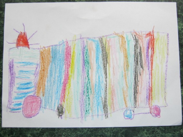 Tęczowy Tir Adrianka 4 latka Adrianek uwielbia malować samochody, na tym obrazeczku namalował Tira i ubrał go we wszystkie kolory tęczy:&#41;