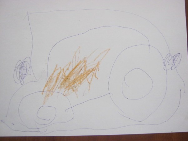 Aruś 2,5 roczku Aruś narysował pierwszy raz w życiu samochodzik:&#41;\n