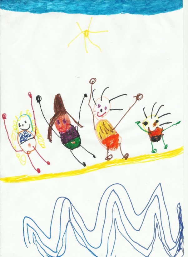 Zdjęcie zgłoszone na konkurs eBobas.pl Emilka, 5 lat narysowała całą rodzinkę. &quot;Kochanie jaki piękny rysunek, a co my robimy? tańczymy?&quot; Emilka: &quot;Cieszymy się, że jesteśmy nad morzem&quot; Hmmm czyżby to była jakaś delikatna sugestia odnośnie wakacji? :&#41; 