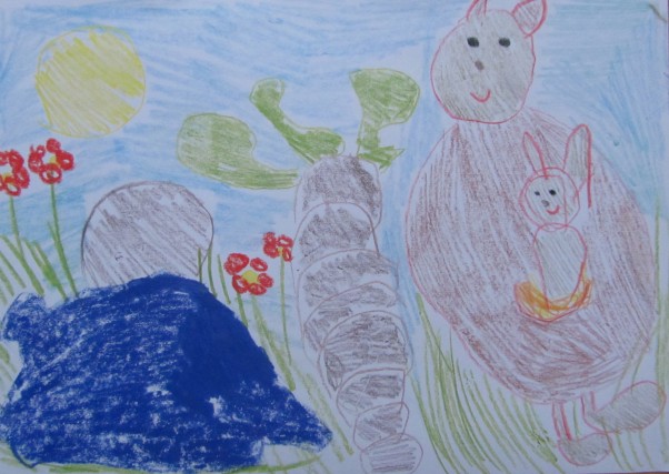 Natalia lat 5 &quot; Kangur&quot; Na rysunku kangurzyca z małym kangurkiem w torbie :&#41;