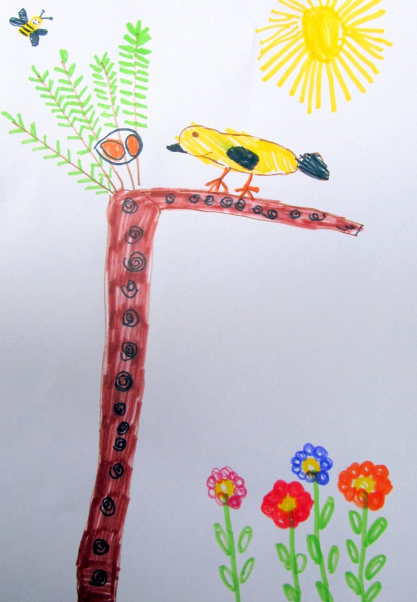 Wspomnienie wiosny :&#41; Natalka lat 5 Rysunek przedstawia ptaszka na drzewie który pilnuje swoich jajek :&#41;. Natalka bardzo lubi malować zwierzątka a szczególnie ptaszki :&#41;