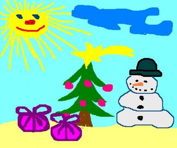 Zdjęcie zgłoszone na konkurs eBobas.pl Zuzia, rysowała w paint, choinkę, bałwanka, śnieg prezenty, to co się jej kojarzy ze Świętami :&#41;