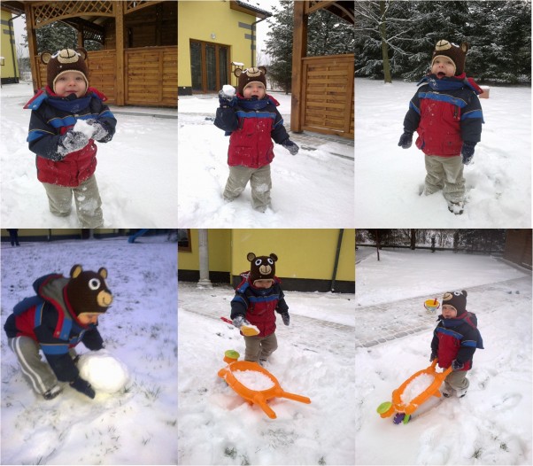 Kubuś zimową porą a kto powiedział, że wiaderkiem i łopatką nie można bawić się w zimie??