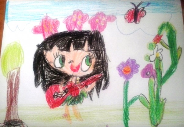Tańczące kwiaty Kacperek namalował dziewczynkę, którą miała na bluzeczce jego kuzynka Amelka. 