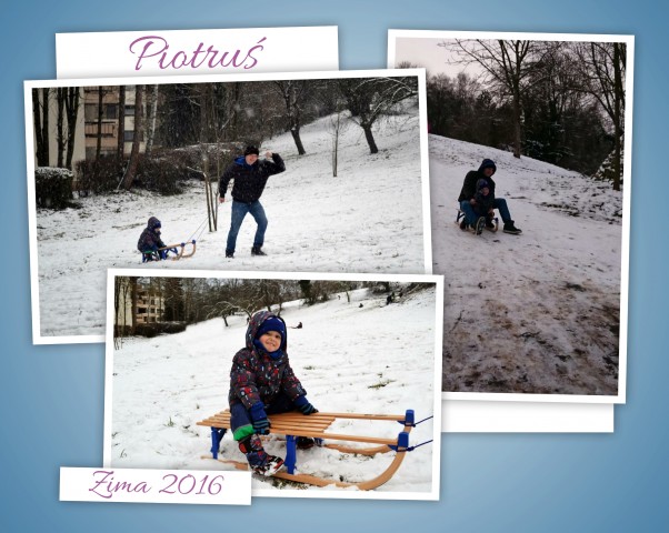 Zdjęcie zgłoszone na konkurs eBobas.pl Piotruś w styczniu skończył 3 latka. Dzień przed jego urodzinami za oknem zrobiło się biało. Jako że pogoda sprzyjała, na urodziny synek dostał swoje pierwsze sanki, które od razu poszedł z tatą wypróbować. Nie wiem który z nich był bardziej szczęśliwy zjeżdżaniem z górek :&#41; Radość była ogromna :&#41;