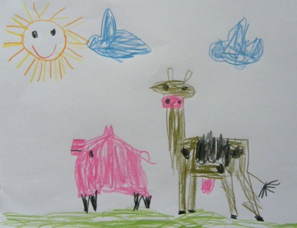 świnka i krówka to rysunek po wizycie w prawdziwym gospodarstwie rolnym.  \n\nKinga lat 5