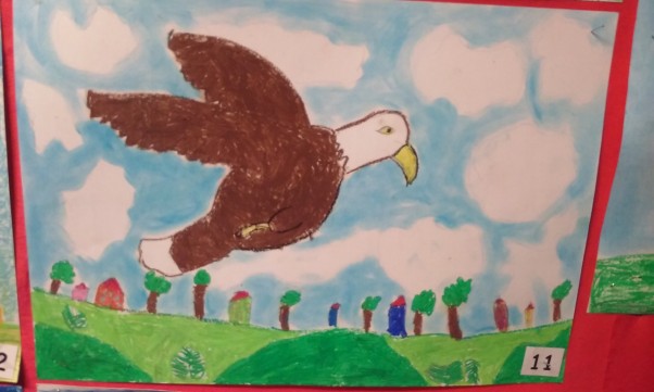 Orzeł w wykonaniu Kluadii Klaudia lat 6 namalowała w szkole orła który jak twierdzi jest tym z naszego narodowego Godła Polskiego :&#41; a że jest brązowy a nie biały wytłumaczyła kamuflażem&#45;musi się ukrywać by go znów nie złapali :&#41; 