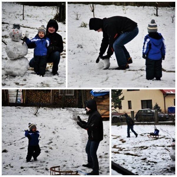 nasza zima &quot;niezła&quot; Na zdjęciu synuś i tatuś, korzystający z uroków topniejącego śniegu :&#41; dużo śmiechu i zabawy 