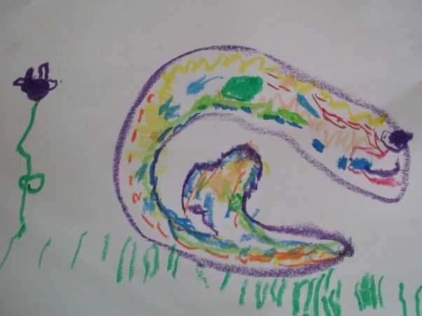 Zdjęcie zgłoszone na konkurs eBobas.pl   Z okazji debiutu w przedszkolu &#45; Szymek  3 latka namalował tęczowego węża i kwiatka