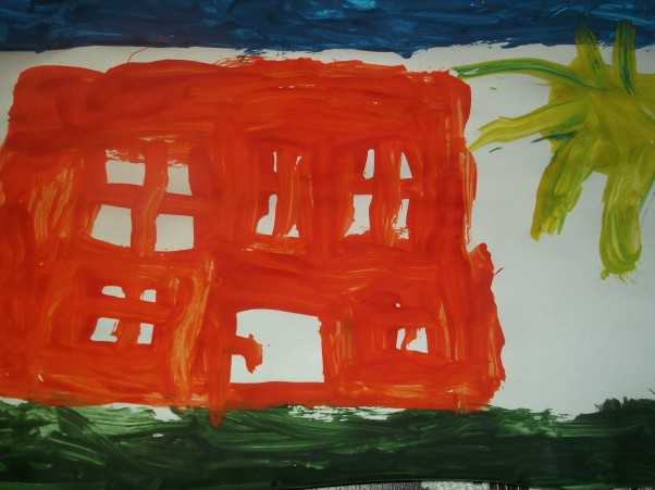 Zdjęcie zgłoszone na konkurs eBobas.pl Szymek 4 latka namalował dom jaki zbuduje gdy urośnie. Czyli ,,Dom nie do poznania&#39;&#39;