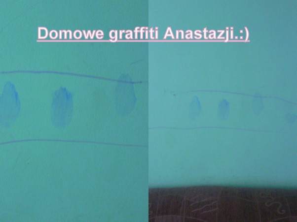 Zdjęcie zgłoszone na konkurs eBobas.pl 2,6 lat .Anastazja\nCzy graffiti wykonane w pokoju też jest sztuką?;&#41;Jeśli tak Anastazja przeszła właśnie na wyższy poziom:&#41;