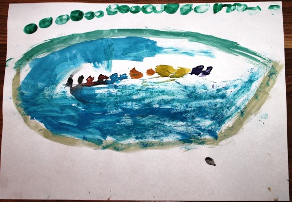 RAMADAN &#45; 2 latka Czym inspirował się Mały Artysta, kiedy malował to dzieło?:&#41;\nCzy to głębokie jezioro z drzewami przy brzegu..?\nA może glob ziemski z gwiazdami..?\nO to trzeba zapytać Autora:&#41; jednak jeszcze nie potrafi mówić...\n\n