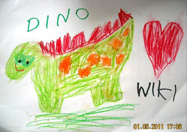 Zdjęcie zgłoszone na konkurs eBobas.pl Wiktorek  4 latka i 5 miesięcy:&#41;\nNarysował ulubionego dinozaura, i ponownie pochwalił się znajomością liter :&#41;