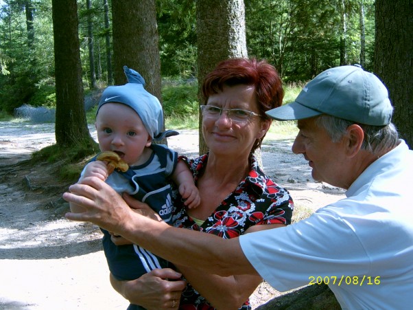 Grzybobranie Dziś babcia pokazała mi pięknego grzybka, na szczęście dziadek pilnował żebym nie zrobił z niego użytku &#45; on zawsze jest blisko mnie i dba o to żeby nie stała mi się krzywda !