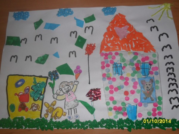 Zdjęcie zgłoszone na konkurs eBobas.pl Natalka 6 lat:&#41; z pomocą mamusi wykonała taki rysunek, kolorowy domek i sama na spacerku a w wózeczku braciszek:&#41;:&#41;
