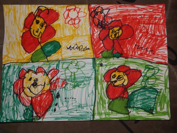 Zdjęcie zgłoszone na konkurs eBobas.pl Dla 4&#45;letniej Majki kwiatki zawsze  się śmieją :D \nPomysł i wykonanie w pełni jej zasługa :&#41; Pochwaliła się po skończonym rysunku swym arcydziełem :&#41;